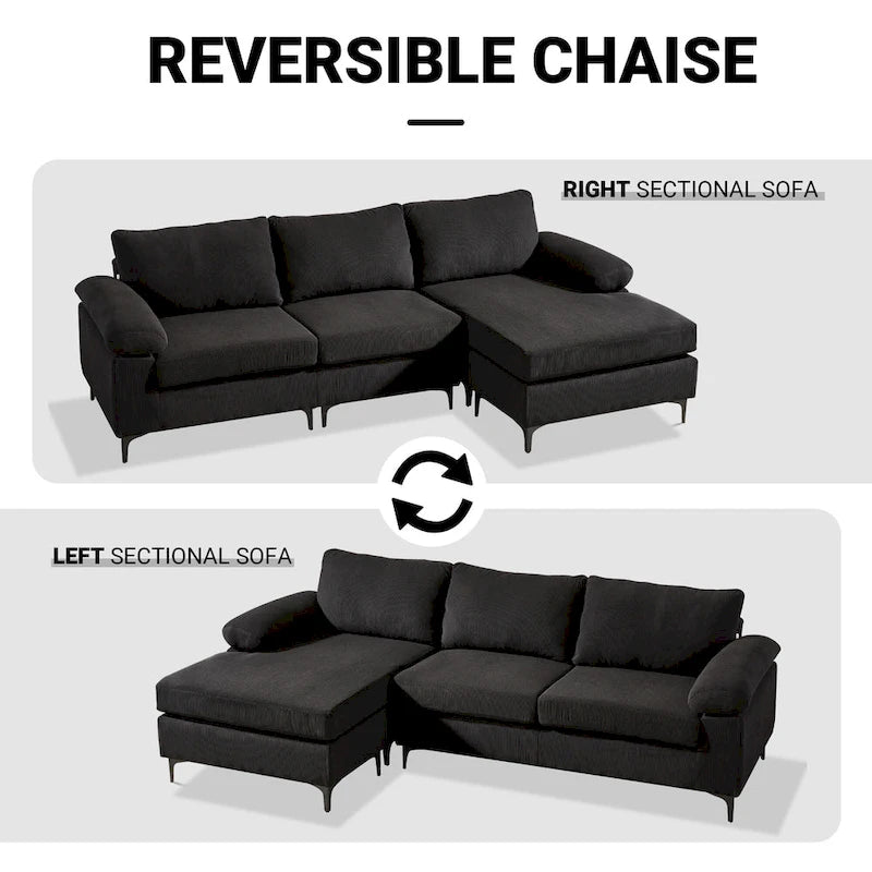 L-Shaped Convertible Chaise Sofa - Polyester - 3 Person