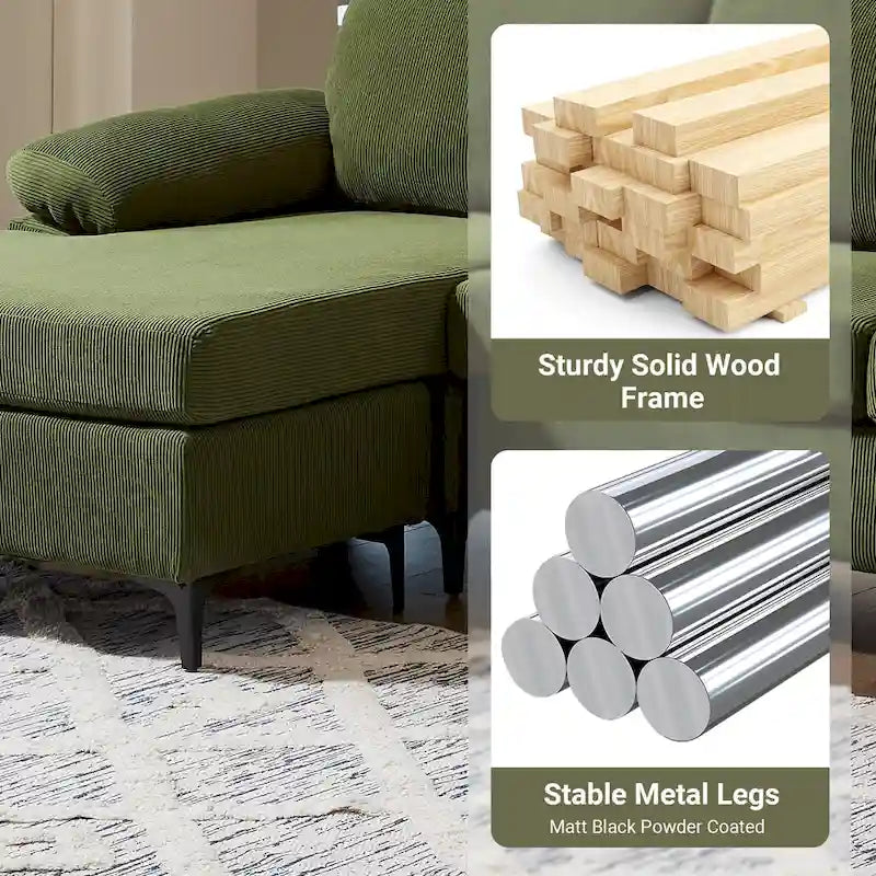 L-Shaped Convertible Chaise Sofa - Polyester - 3 Person