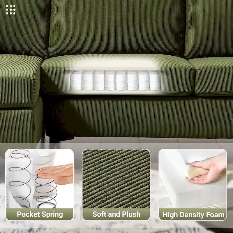 L-Shaped Convertible Chaise Sofa - Polyester - 3 Person