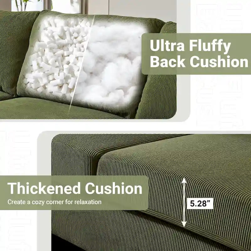 L-Shaped Convertible Chaise Sofa - Polyester - 3 Person