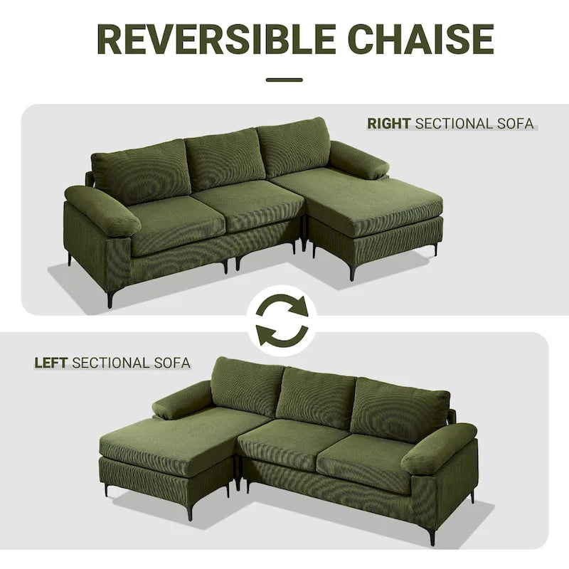 L-Shaped Convertible Chaise Sofa - Polyester - 3 Person