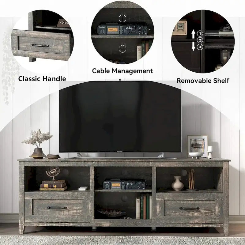 70-Inch Farmhouse TV Stand with 2 Drawers and Storage