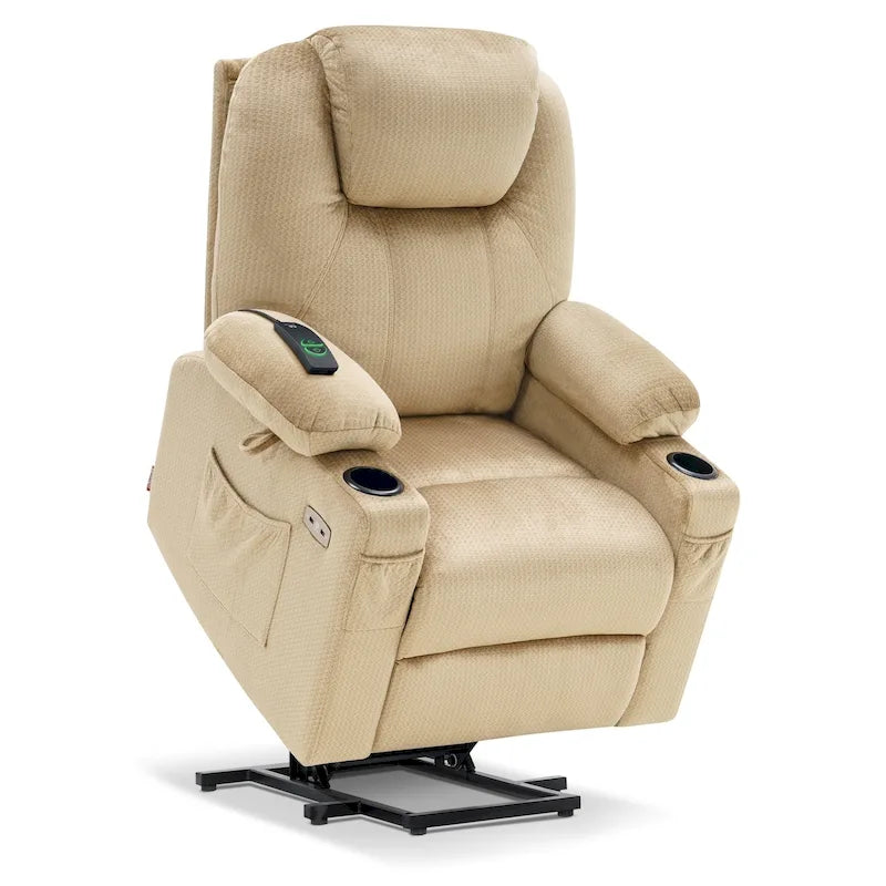 MCombo Large Power Lift Recliner Chair with Massage, Cup Holders, Extended Footrest, Fabric 7516