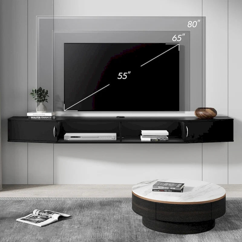 70-Inch Floating TV Stand Wall Mounted with Charging Station