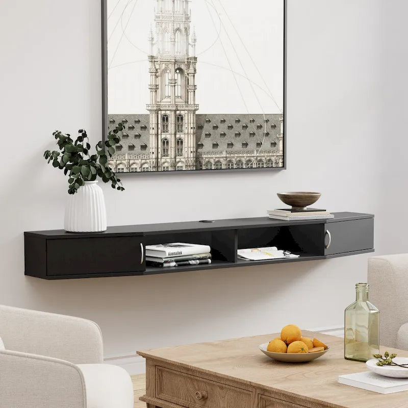 70-Inch Floating TV Stand Wall Mounted with Charging Station