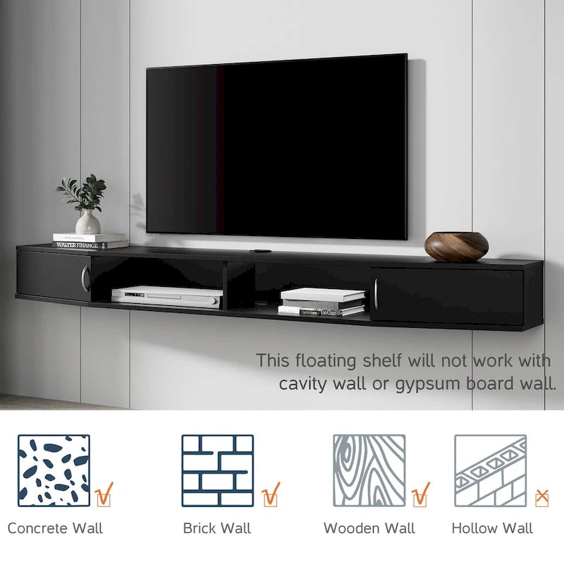 70-Inch Floating TV Stand Wall Mounted with Charging Station