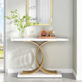 Faux Marble Console Table with Gold Metal Frame - White/Gold - 40"