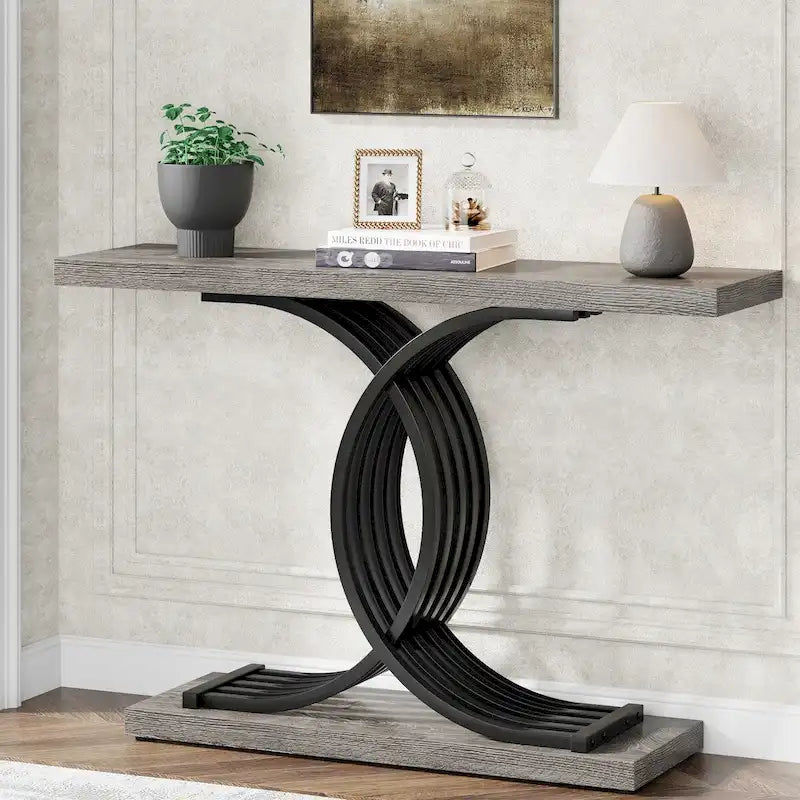 Faux Marble Console Table with Gold Metal Frame - White/Gold - 40"