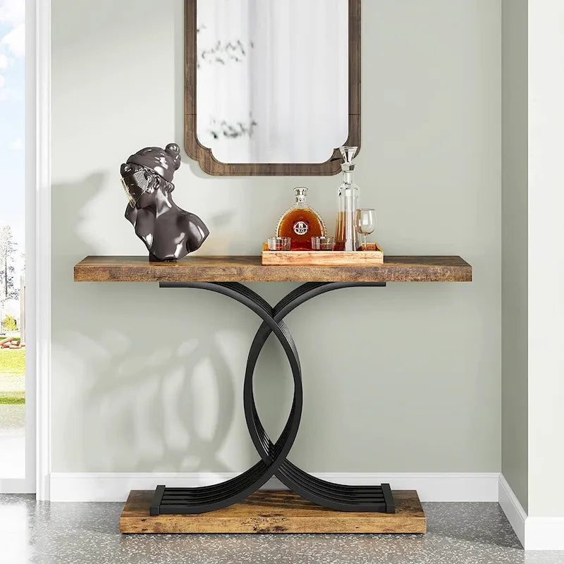 Faux Marble Console Table with Gold Metal Frame - White/Gold - 40"