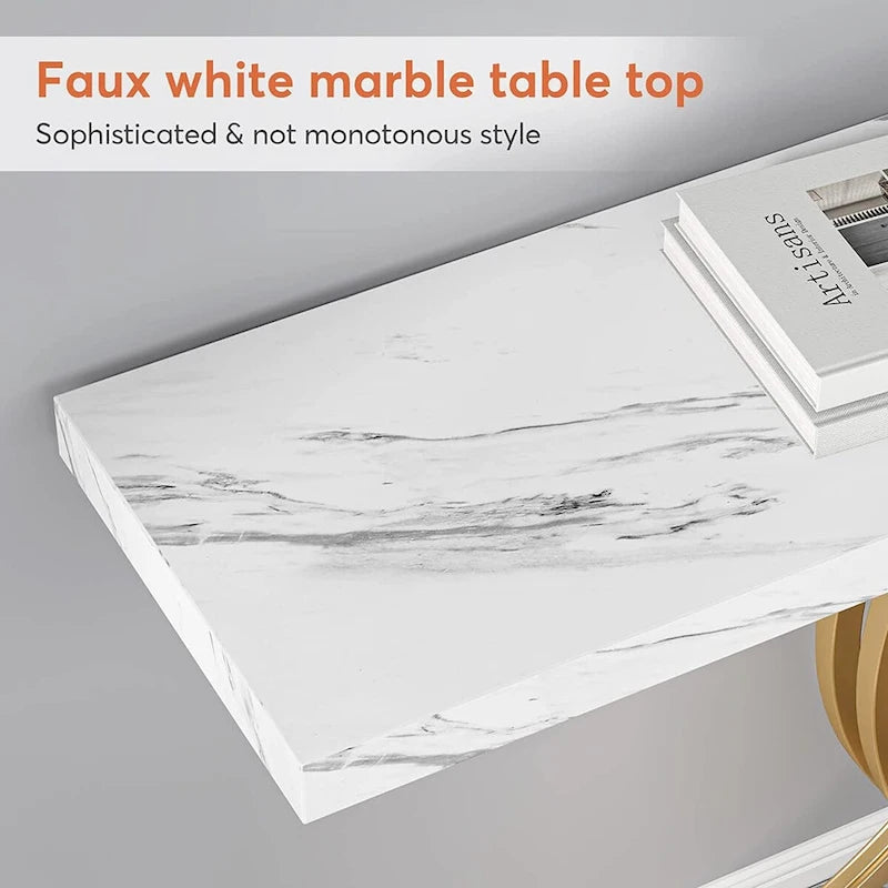 Faux Marble Console Table with Gold Metal Frame - White/Gold - 40"