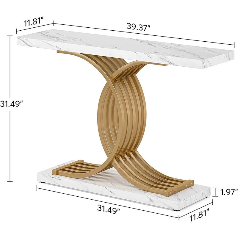 Faux Marble Console Table with Gold Metal Frame - White/Gold - 40"