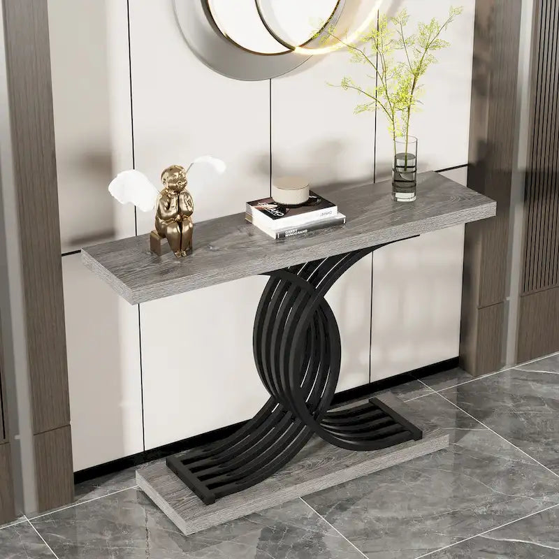 Faux Marble Console Table with Gold Metal Frame - White/Gold - 40"