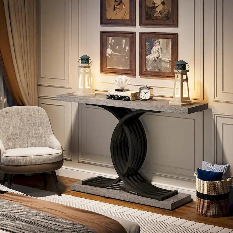 Faux Marble Console Table with Gold Metal Frame - White/Gold - 40"