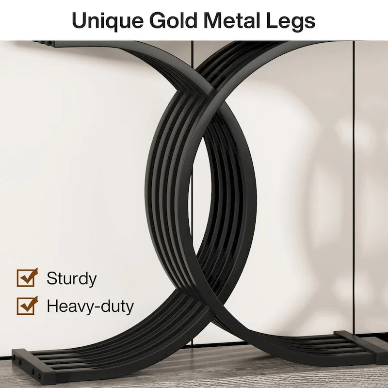 Faux Marble Console Table with Gold Metal Frame - White/Gold - 40"