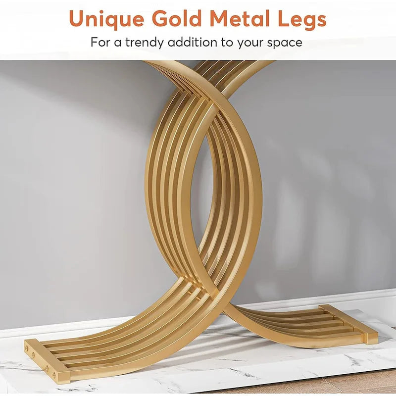 Faux Marble Console Table with Gold Metal Frame - White/Gold - 40"