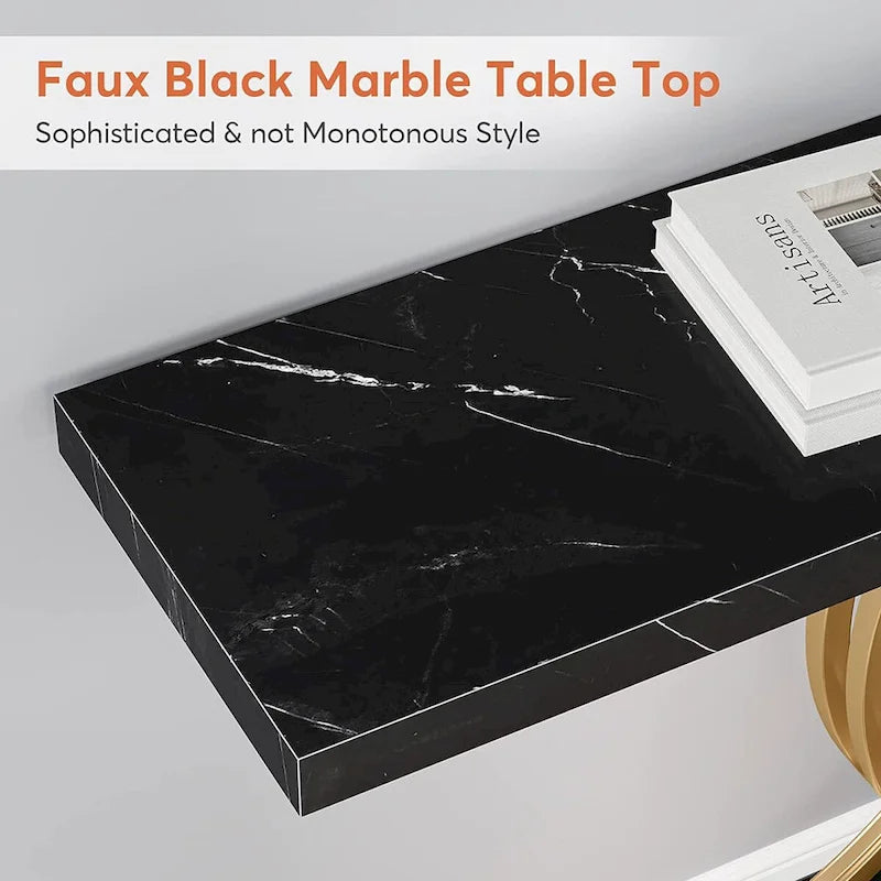 Faux Marble Console Table with Gold Metal Frame - White/Gold - 40"