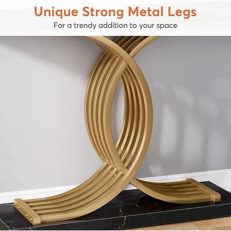 Faux Marble Console Table with Gold Metal Frame - White/Gold - 40"