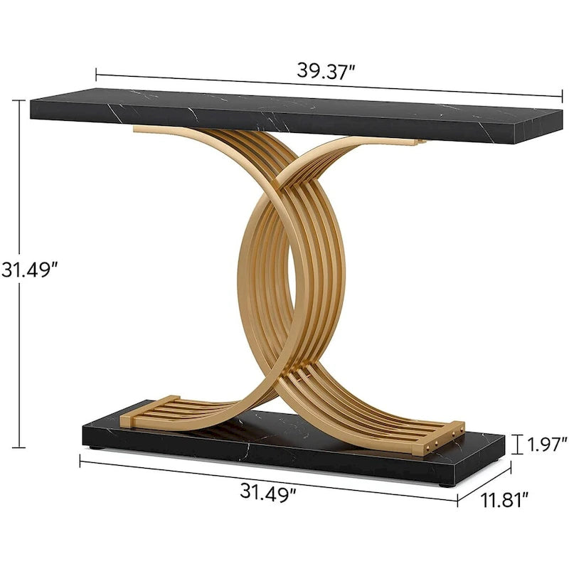 Faux Marble Console Table with Gold Metal Frame - White/Gold - 40"