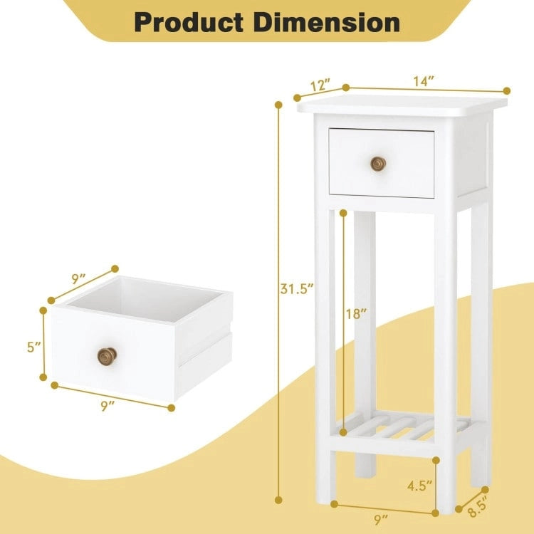2-Tier Slim Rectangular Side Table - Black/White - Acacia Wood