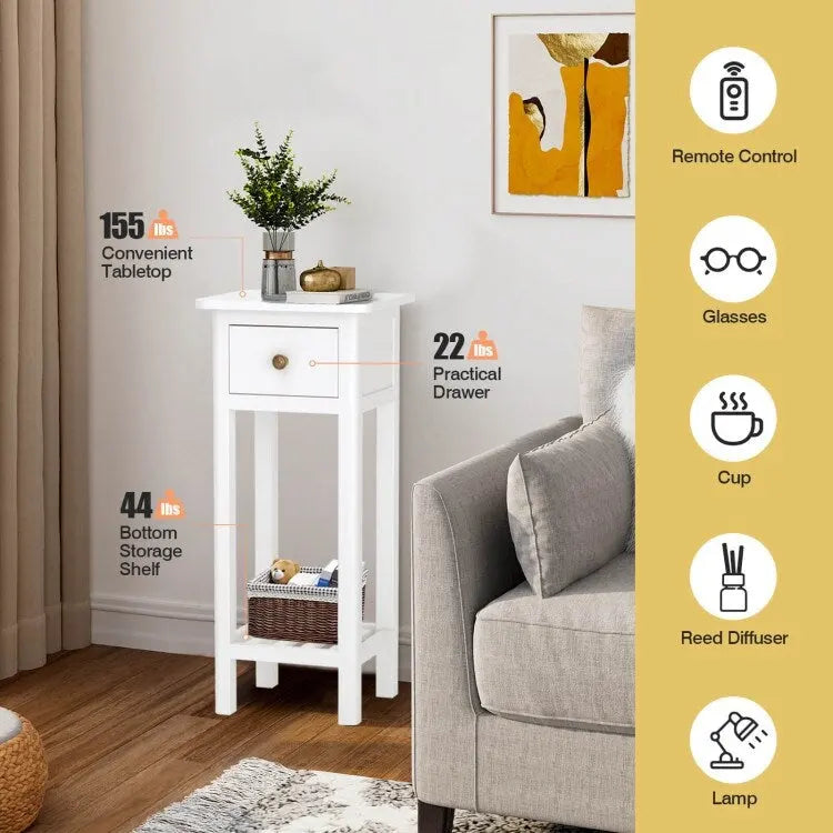 2-Tier Slim Rectangular Side Table - Black/White - Acacia Wood