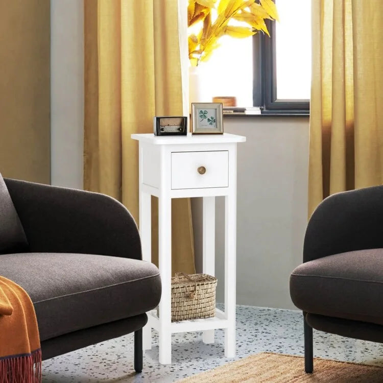 2-Tier Slim Rectangular Side Table - Black/White - Acacia Wood