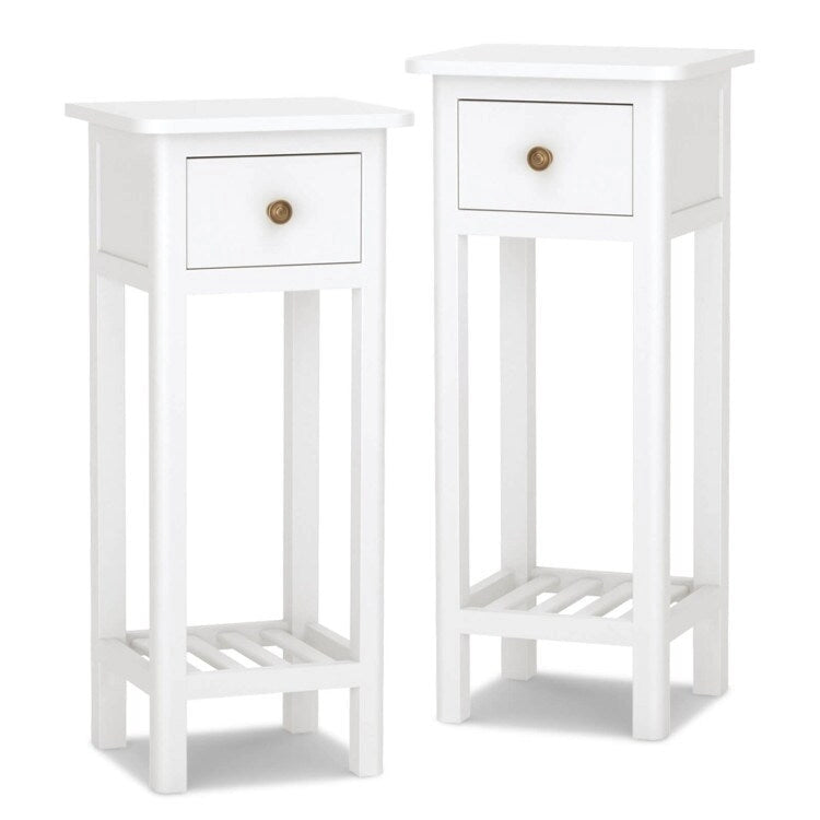 2-Tier Slim Rectangular Side Table - Black/White - Acacia Wood