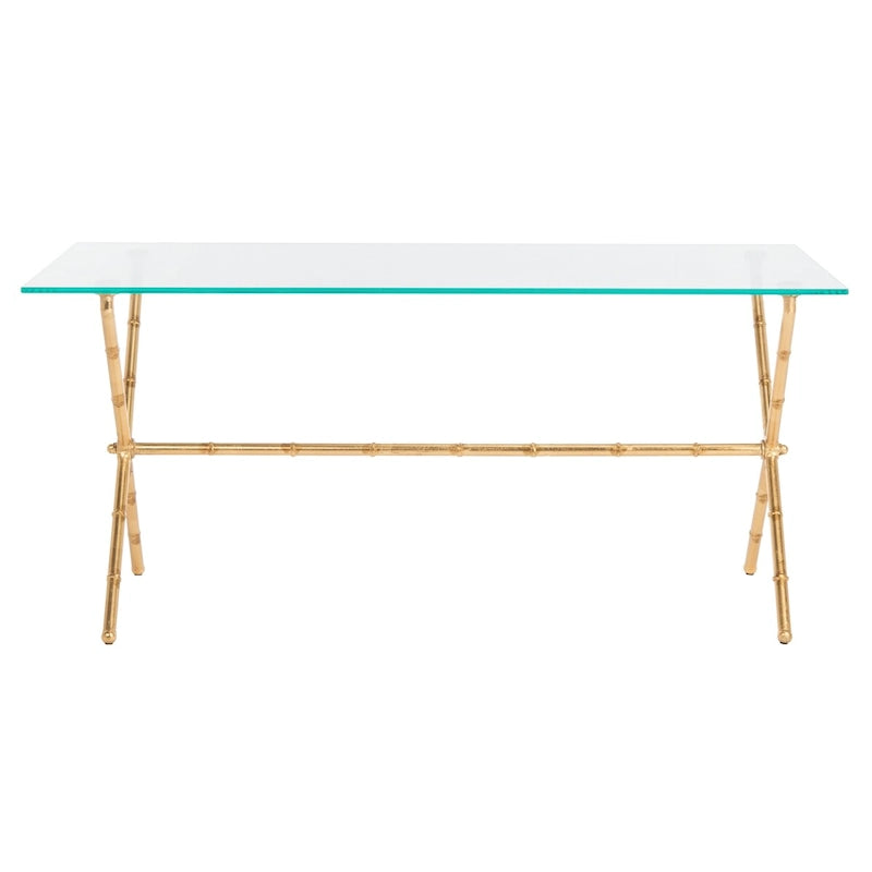 SAFAVIEH Treasures Jocelyn Bronze-Ish Silver/ Glass Top Accent Table - 37.4 x 19.7 x 17