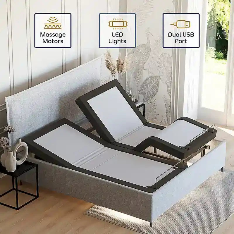 Adjustable Massaging Bed Frame Base with Wireless Remote