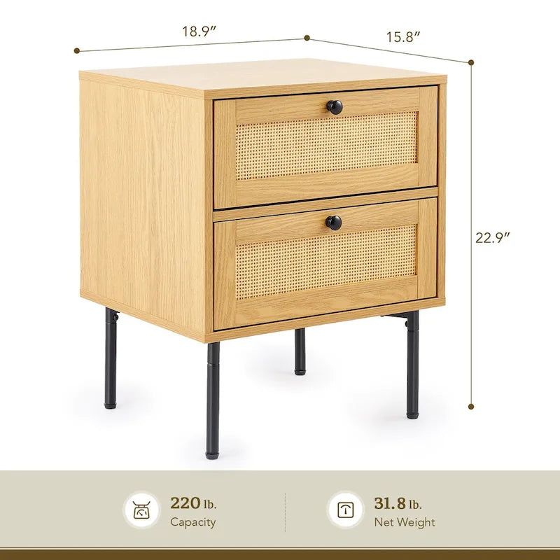 CO-Z Boho Wicker Rattan Nightstand Bedside Table