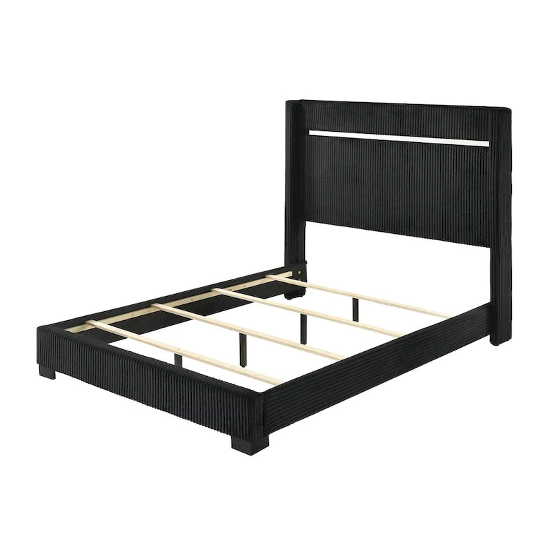 Pedro 3 Piece Black Velvel Upholstered Panel Bedroom Set