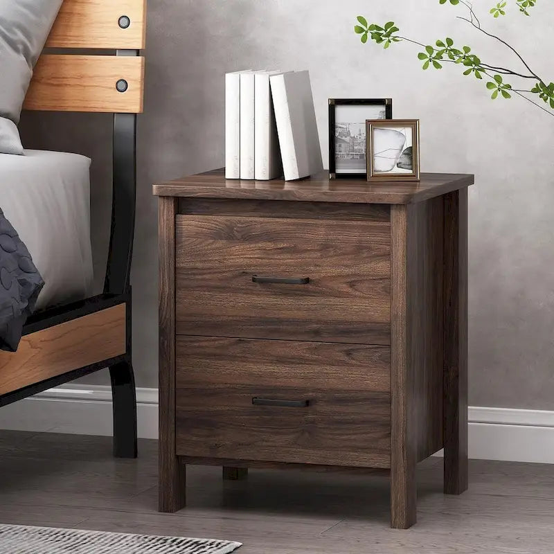 Modern Nightstand with 2 Drawers and Metal Handles by Christopher Knight Home