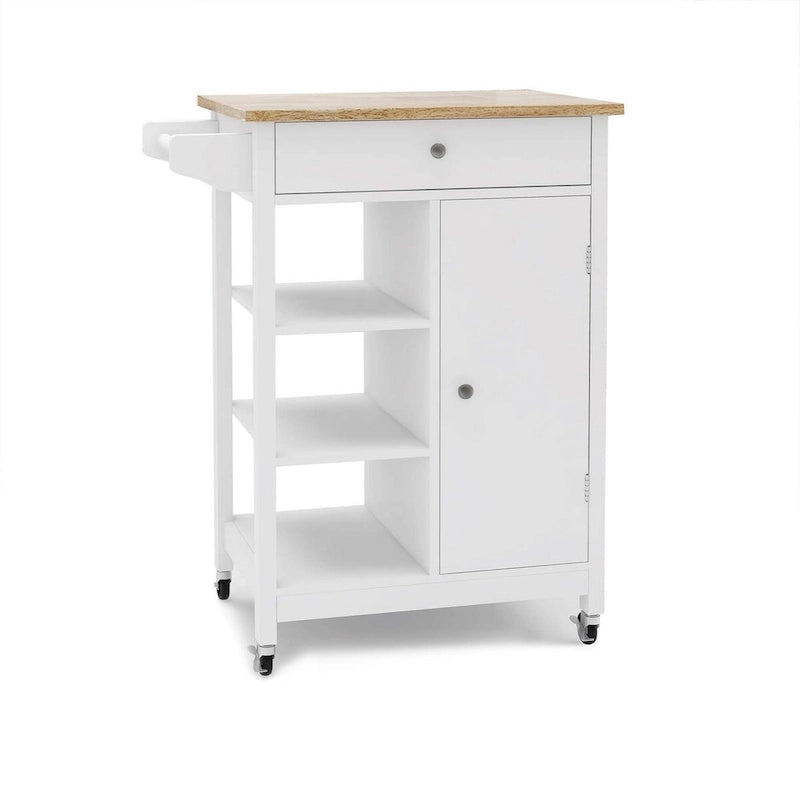 White Rolling Kitchen Island with Towel Rack