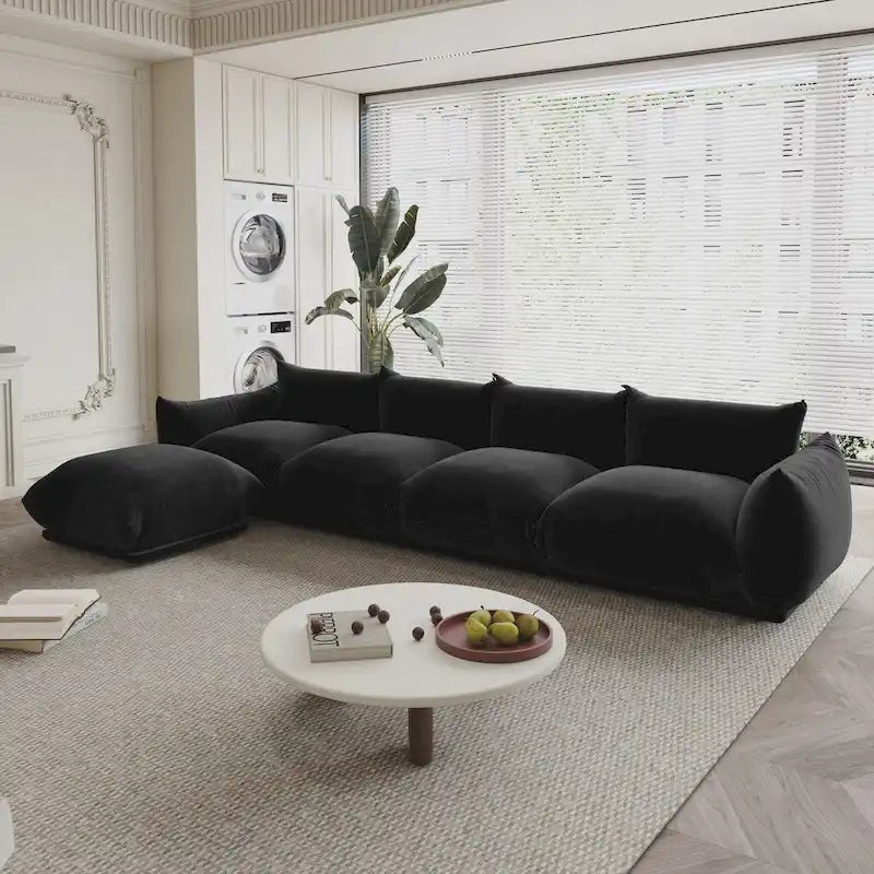 L-Shape Sectional Sofa with Ottoman - Chenille Modular Couch