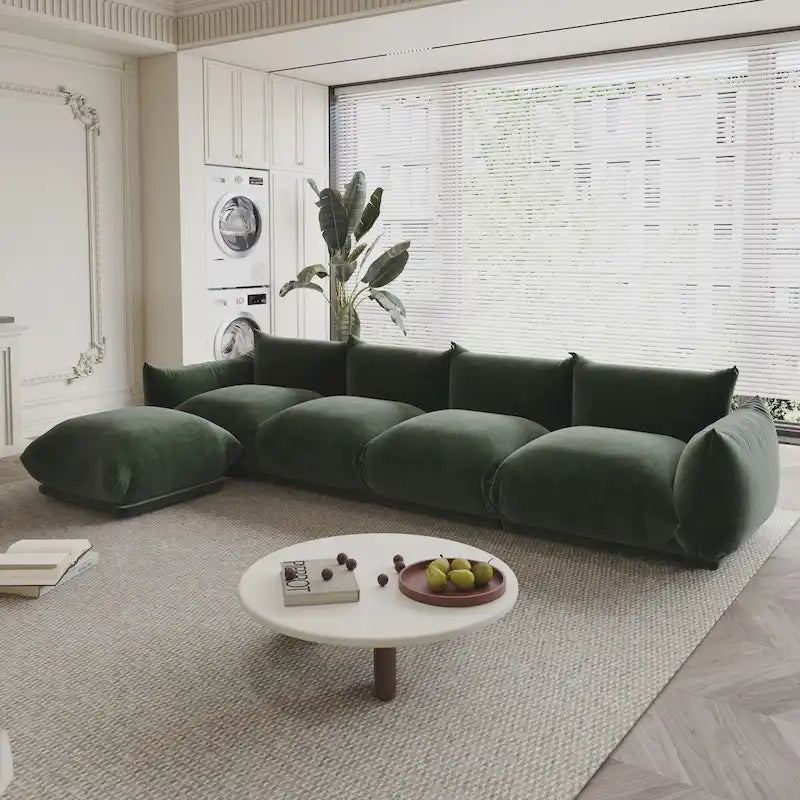 L-Shape Sectional Sofa with Ottoman - Chenille Modular Couch