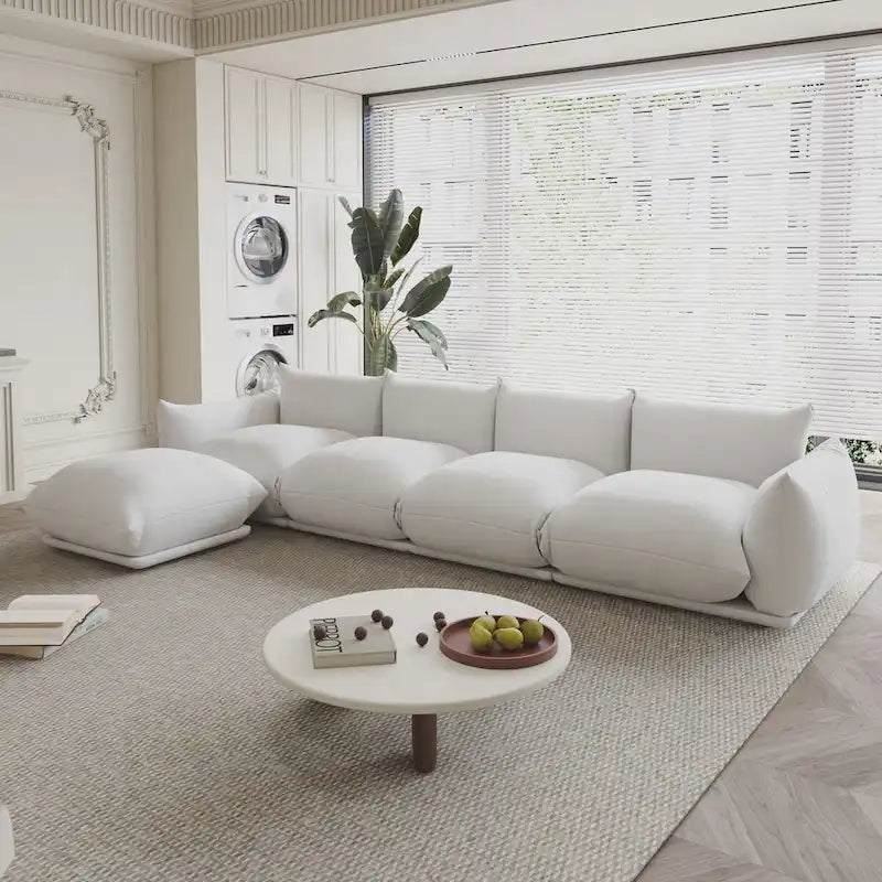 L-Shape Sectional Sofa with Ottoman - Chenille Modular Couch