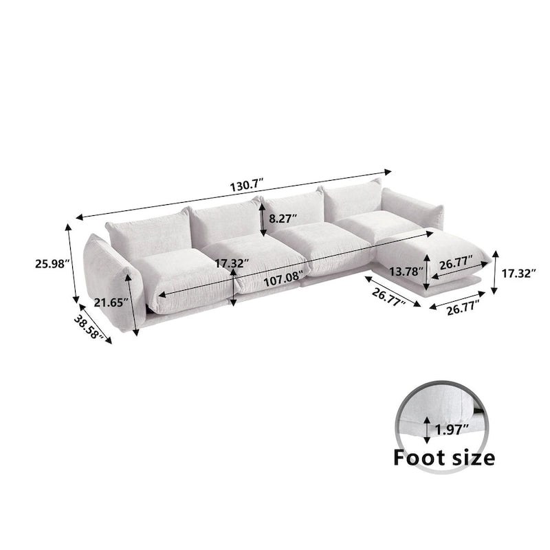 L-Shape Sectional Sofa with Ottoman - Chenille Modular Couch