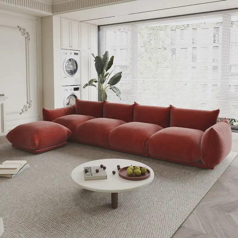 L-Shape Sectional Sofa with Ottoman - Chenille Modular Couch