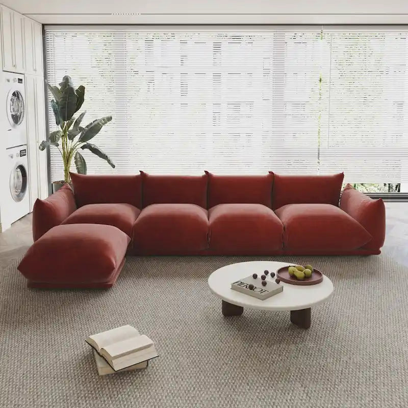 L-Shape Sectional Sofa with Ottoman - Chenille Modular Couch