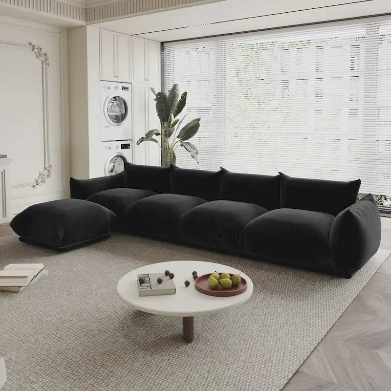 L-Shape Sectional Sofa with Ottoman - Chenille Modular Couch