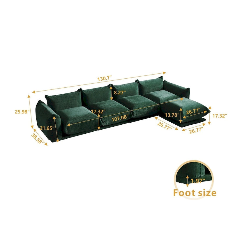 L-Shape Sectional Sofa with Ottoman - Chenille Modular Couch