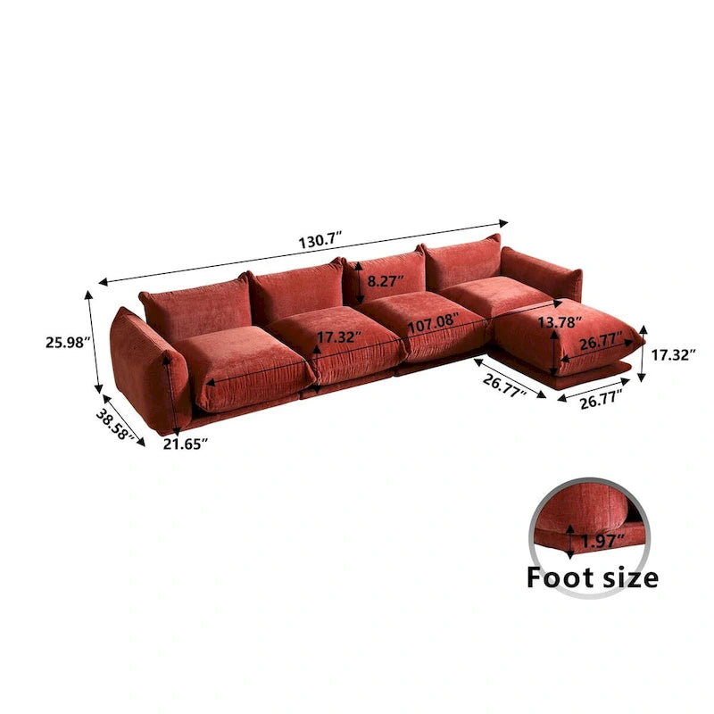 L-Shape Sectional Sofa with Ottoman - Chenille Modular Couch