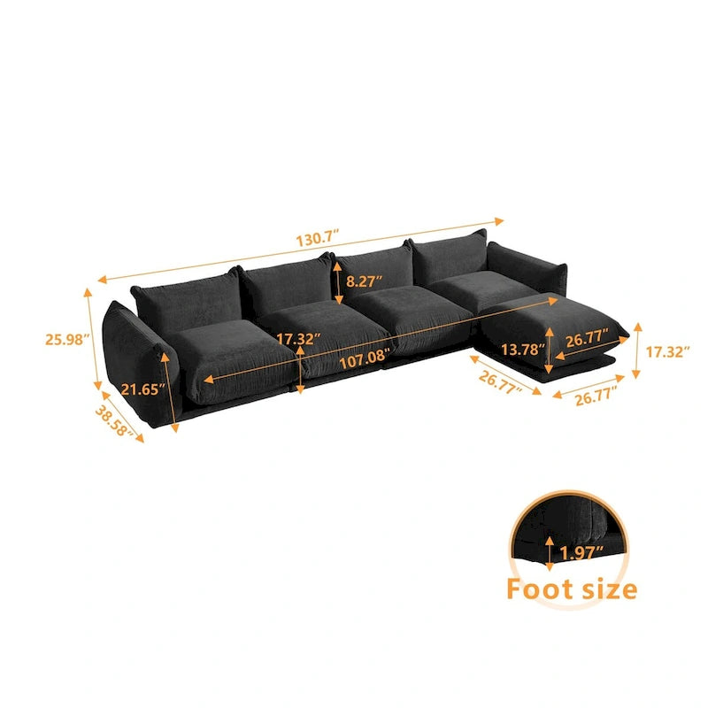 L-Shape Sectional Sofa with Ottoman - Chenille Modular Couch