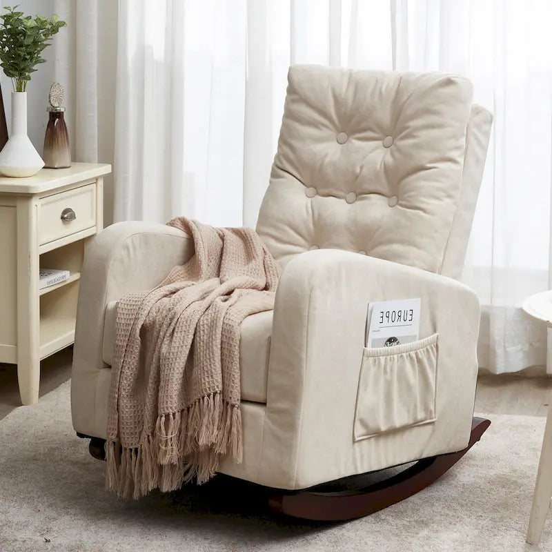 Upholstered Rocking Chair with High Backrest