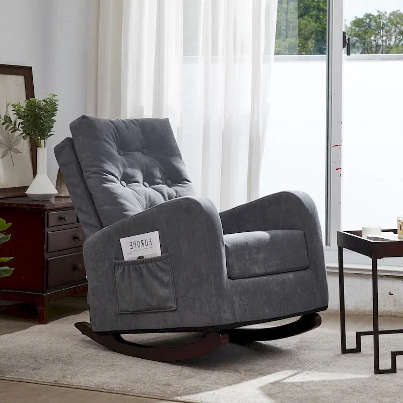 Upholstered Rocking Chair with High Backrest