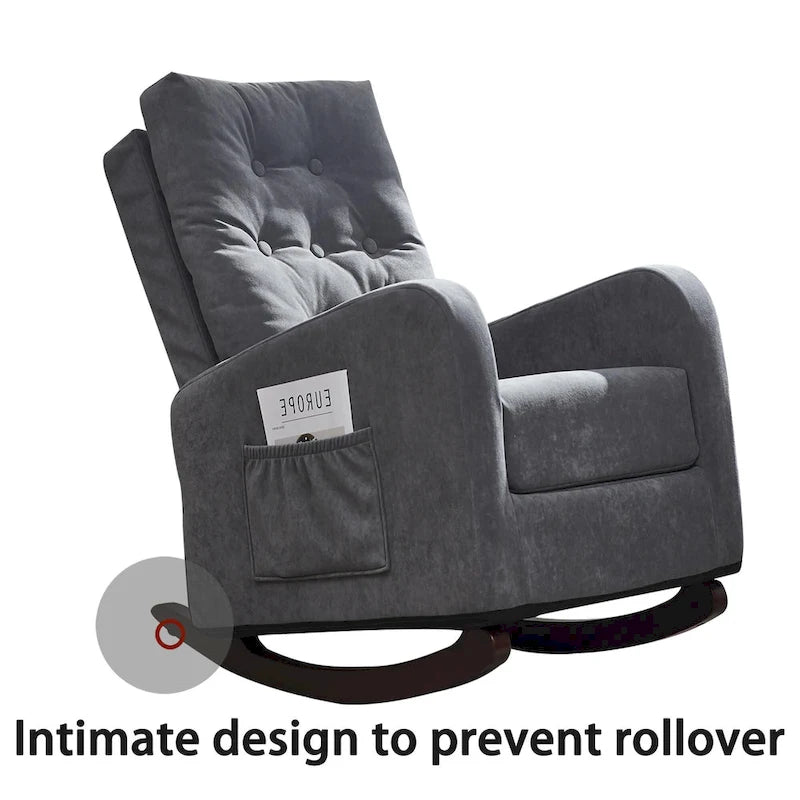 Upholstered Rocking Chair with High Backrest