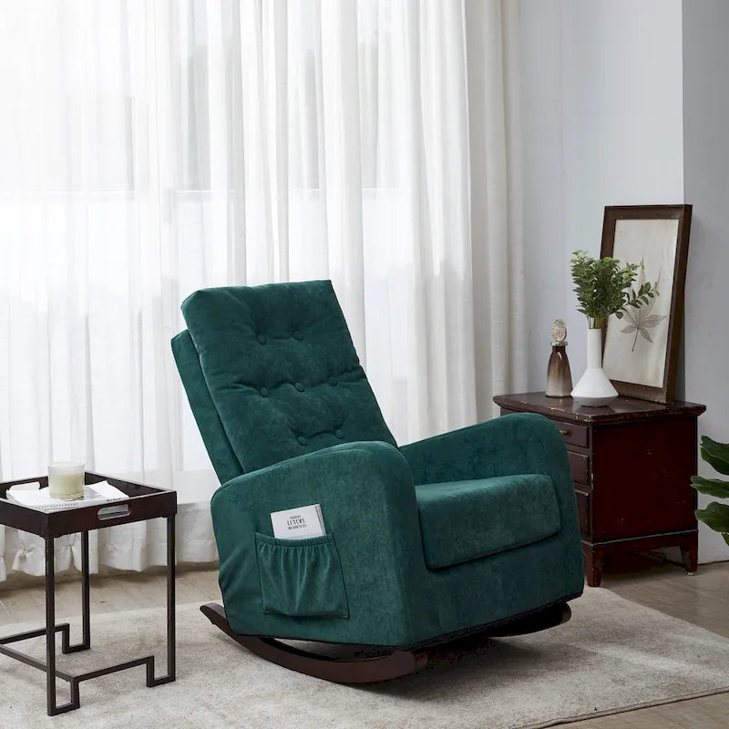 Upholstered Rocking Chair with High Backrest