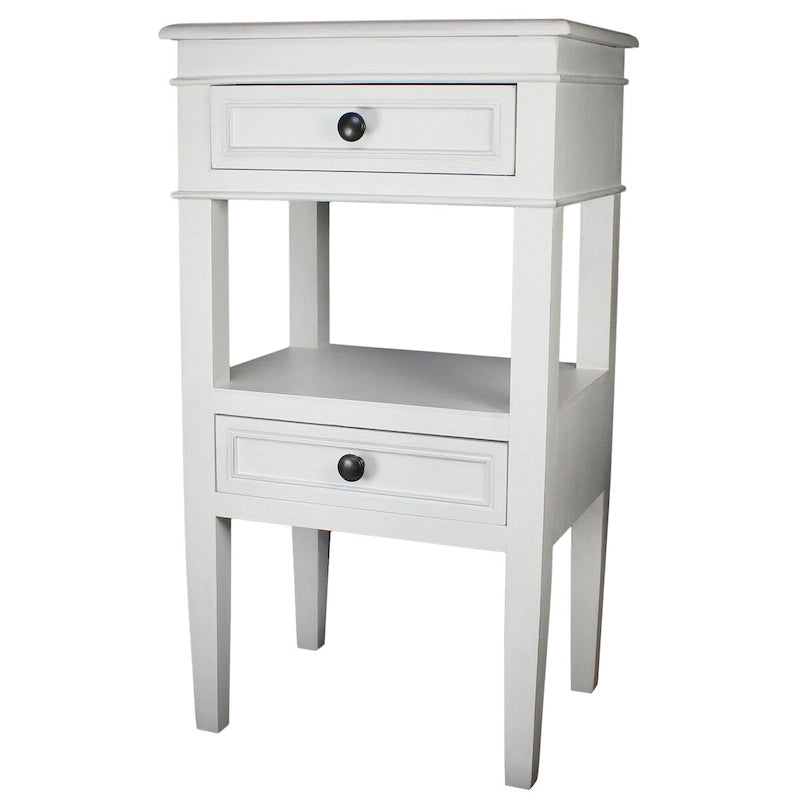 Wooden Side Table with 2 Drawers and Shelf - Antique Finish