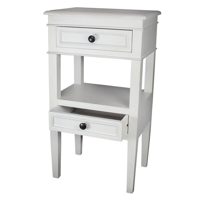 Wooden Side Table with 2 Drawers and Shelf - Antique Finish