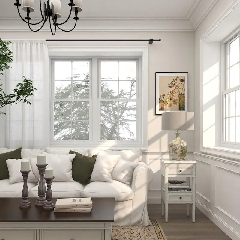 Wooden Side Table with 2 Drawers and Shelf - Antique Finish