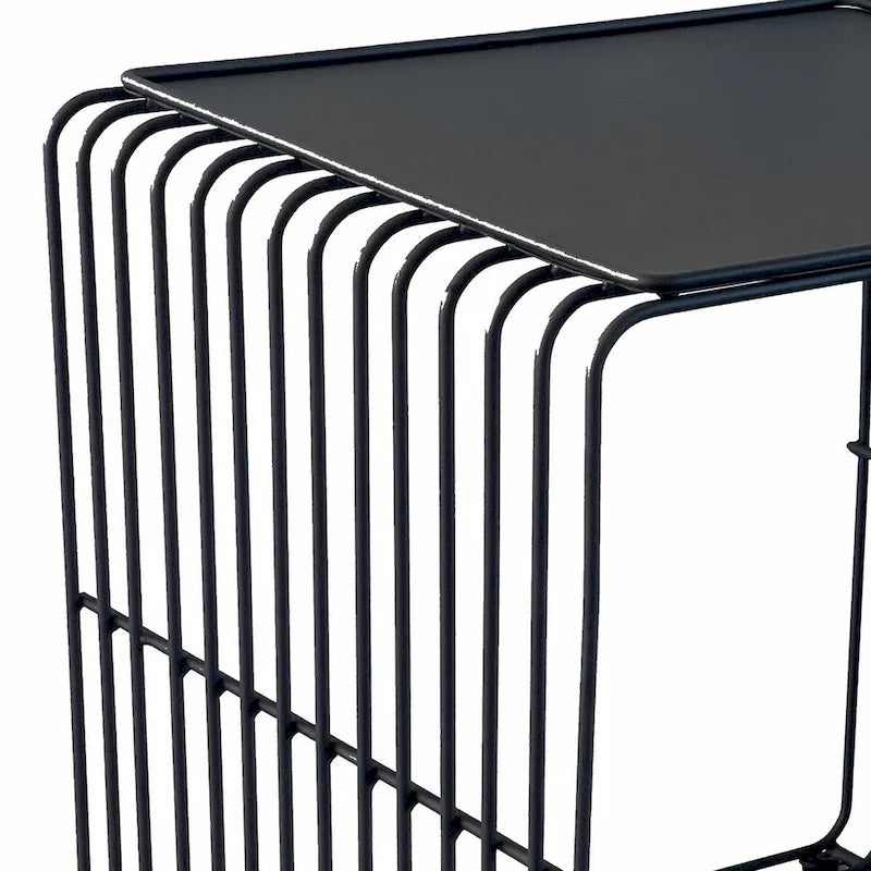 Reo 16 Inch Side End Table, Waterfall Black Metal Wire Frame